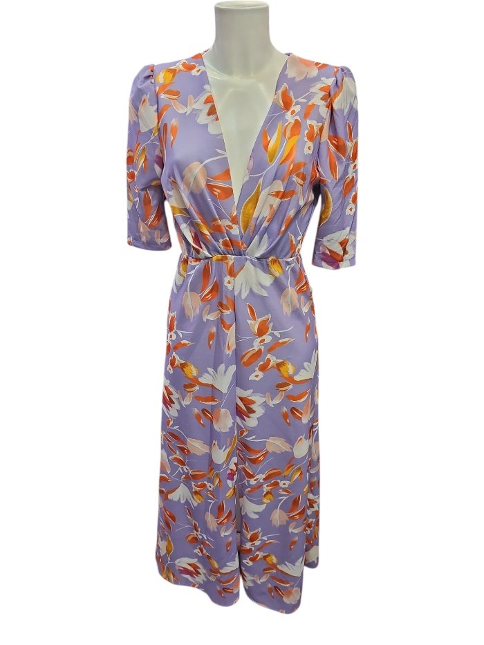 Vestido fiesta hojas lila