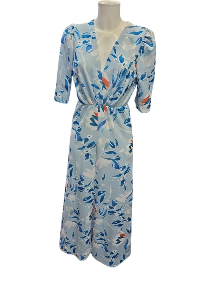 Vestido fiesta hojas celeste