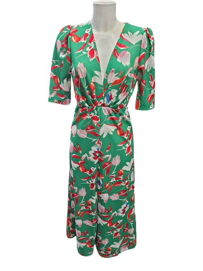 Vestido fiesta hojas verde