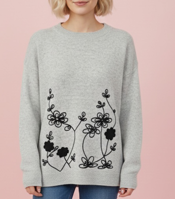 Jersey gris bordado floral