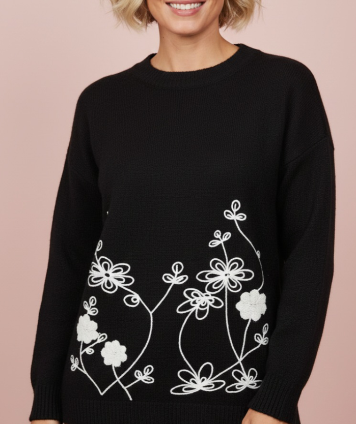 Jersey negro bordado floral