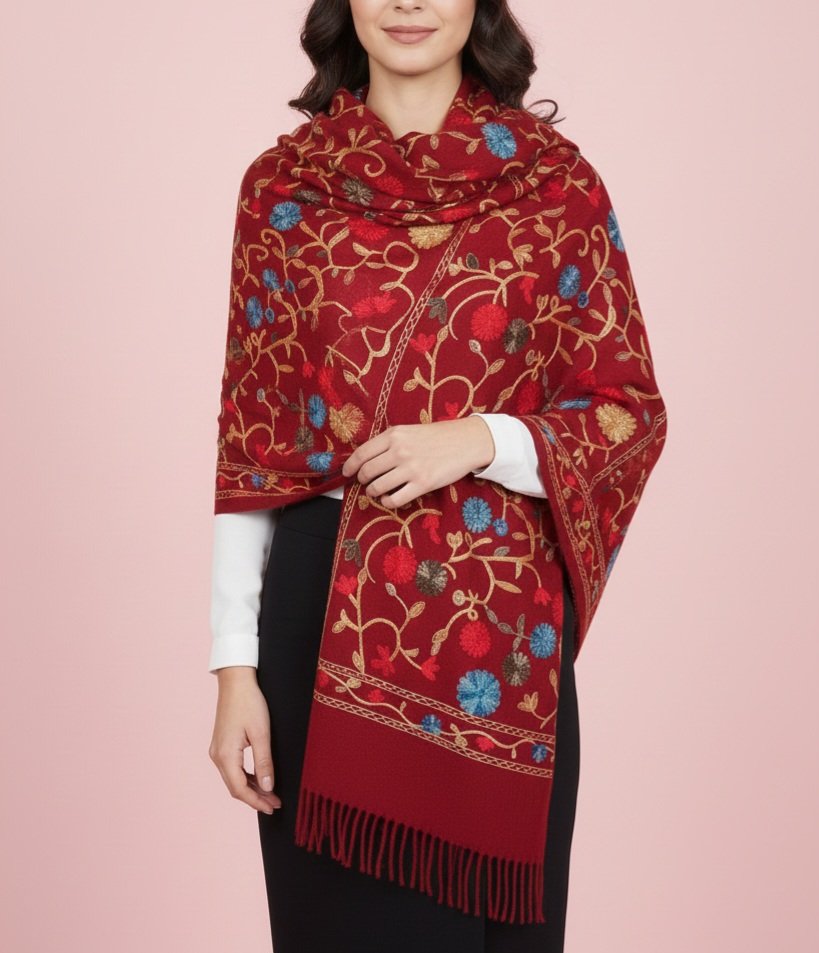 pashmina bordada granate