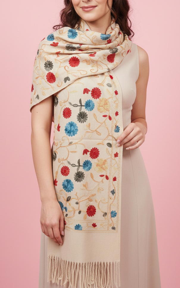pashmina bordada beige