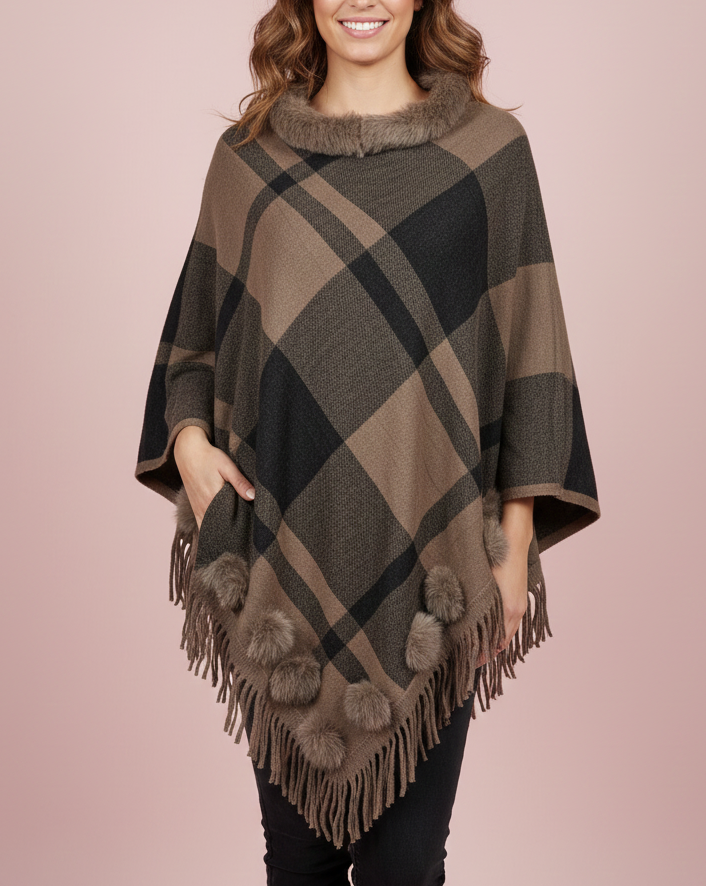 Poncho cuadros pelo marrón