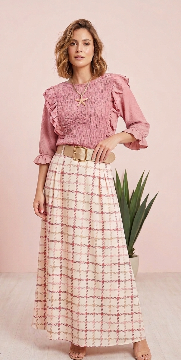 Falda capa cuadros rosa