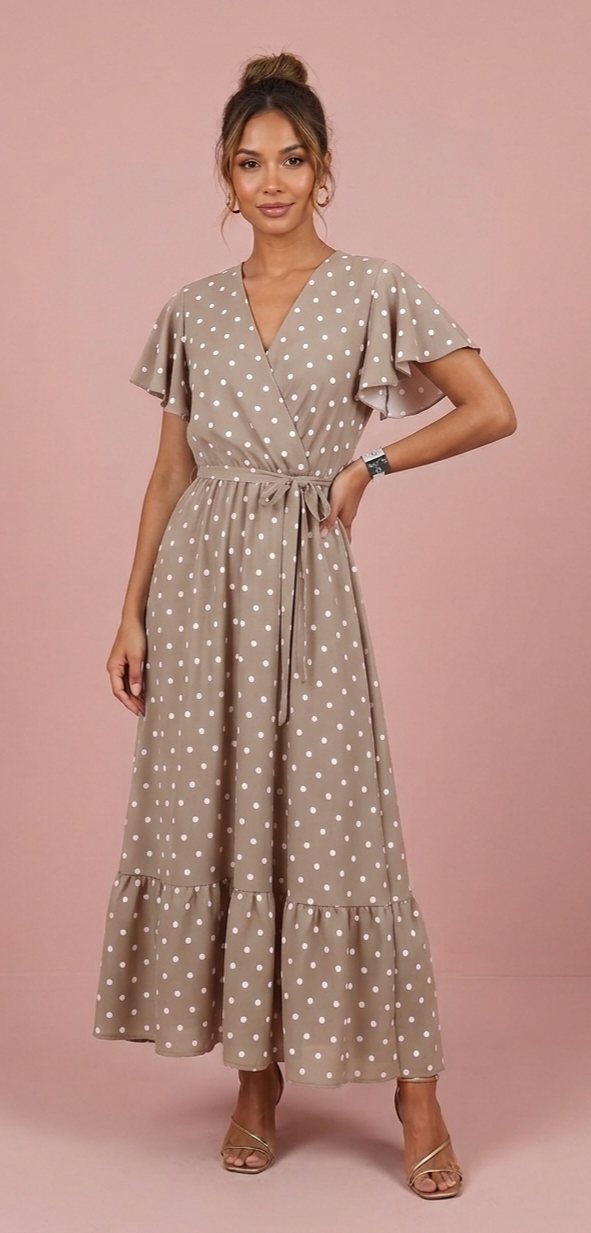 Vestido lunares beige