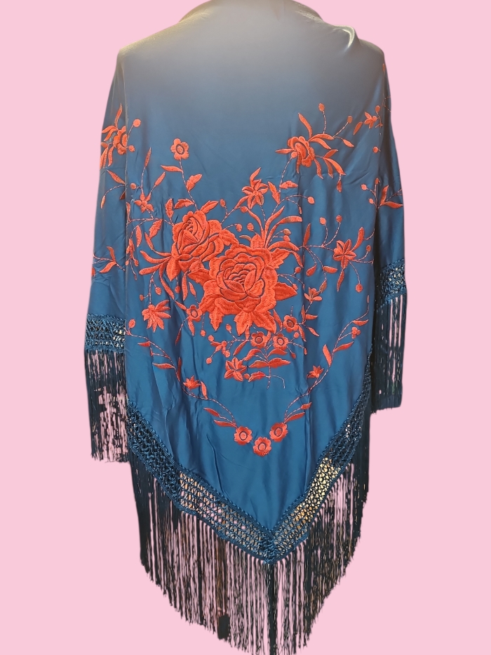 Mantoncillo bordado azul pavo