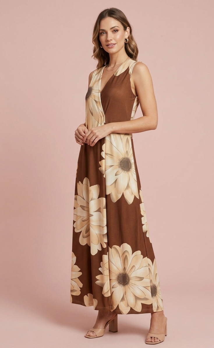 Vestido largo flores chocolate