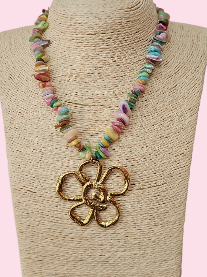 Collar acero flor con piedras