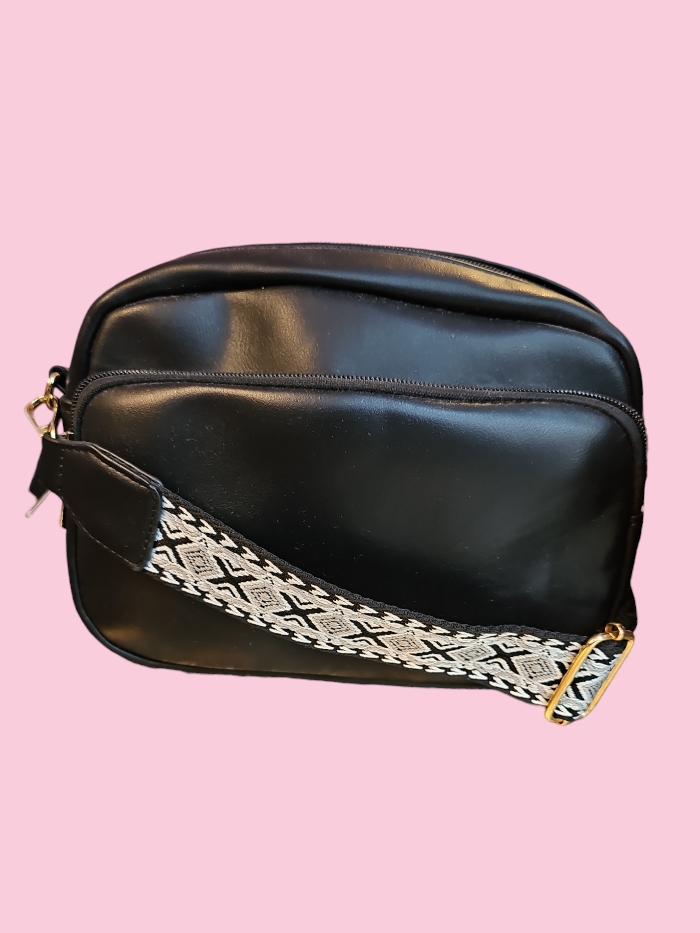 Bolso bandolera asa bordada negro