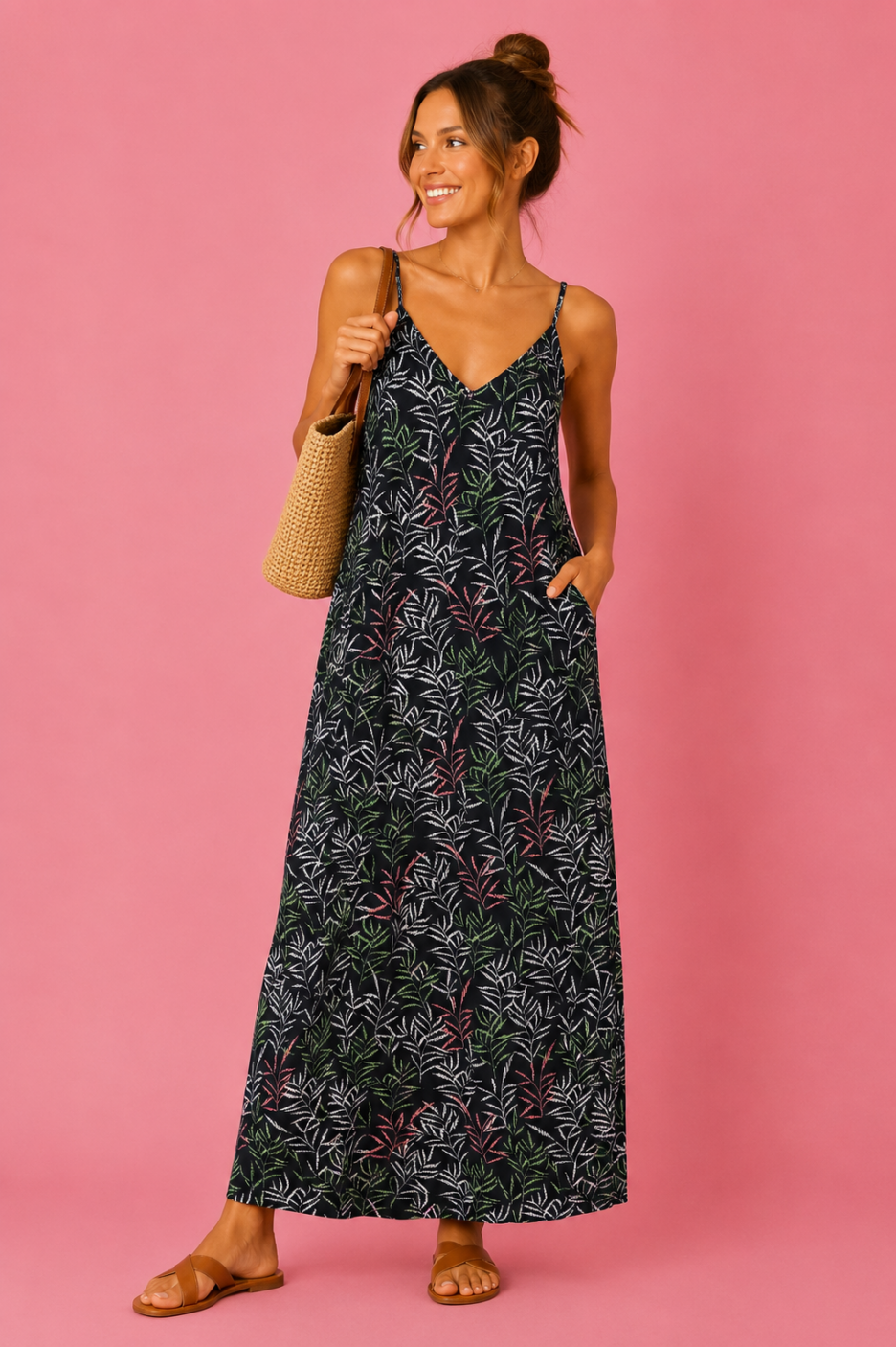 Vestido largo licra fria florecitas