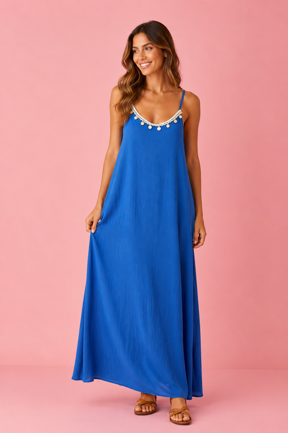 Vestido largo conchas azul